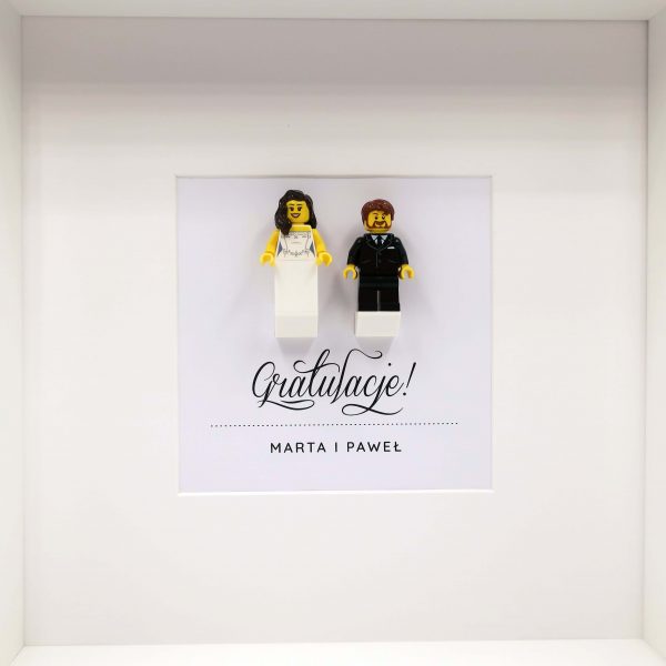 Ramka ślubna z figurkami LEGO - gratulacje passepartout - Figurkowe ramki