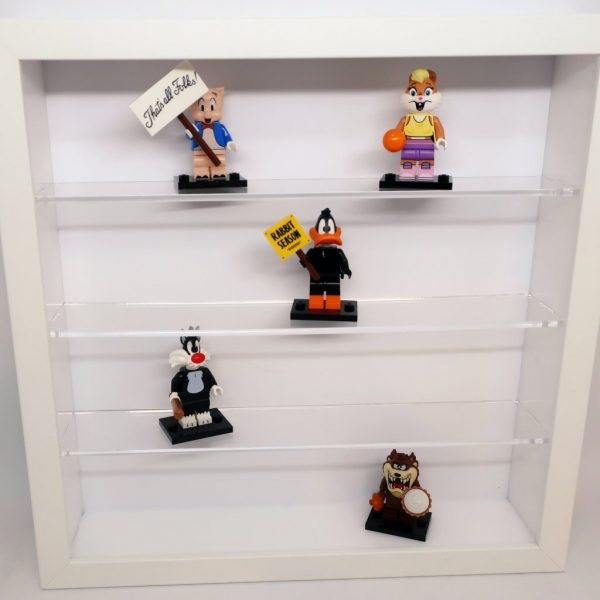 Biała półka na minifigurki LEGO, resoraki, figurki, żołnierzyki