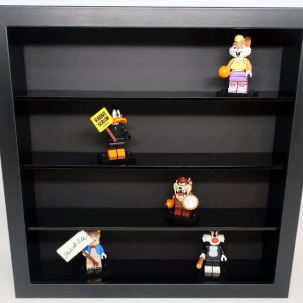 Czarna półka na minifigurki LEGO, resoraki, figurki, żołnierzyki